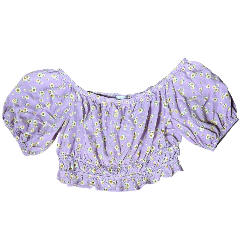 Abound Lavender Floral Puff Sleeve Smocked Crop Top Purple‎ Daisy Cottagecore L